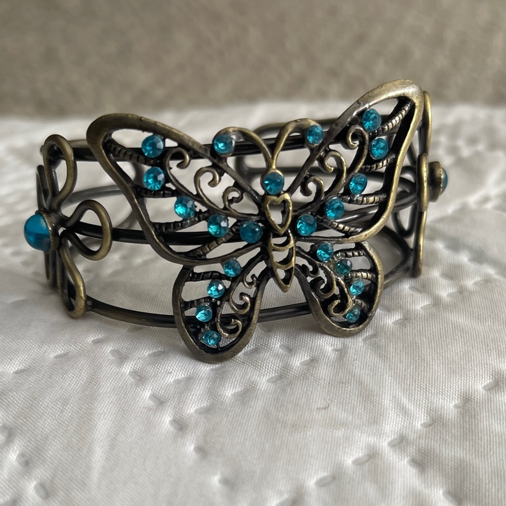 Butterfly Cuff Bracelet with Blue sparkling Accents
